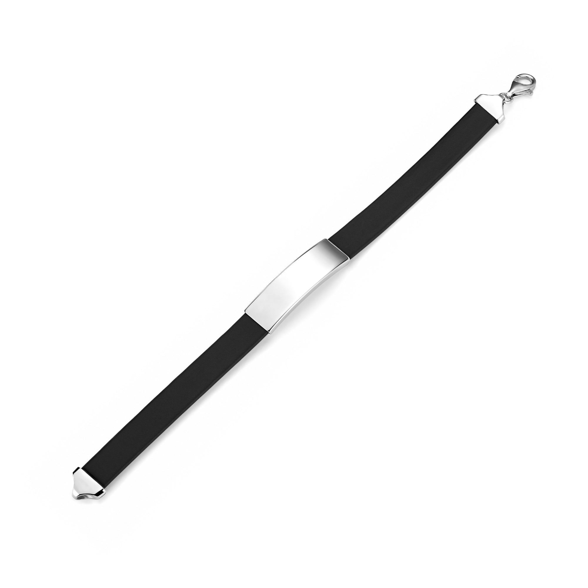 Sterling Silver 925 Men's ID Bracelet - Flat Matte Eco-Friendly Synthetic Leather Band - Engravable