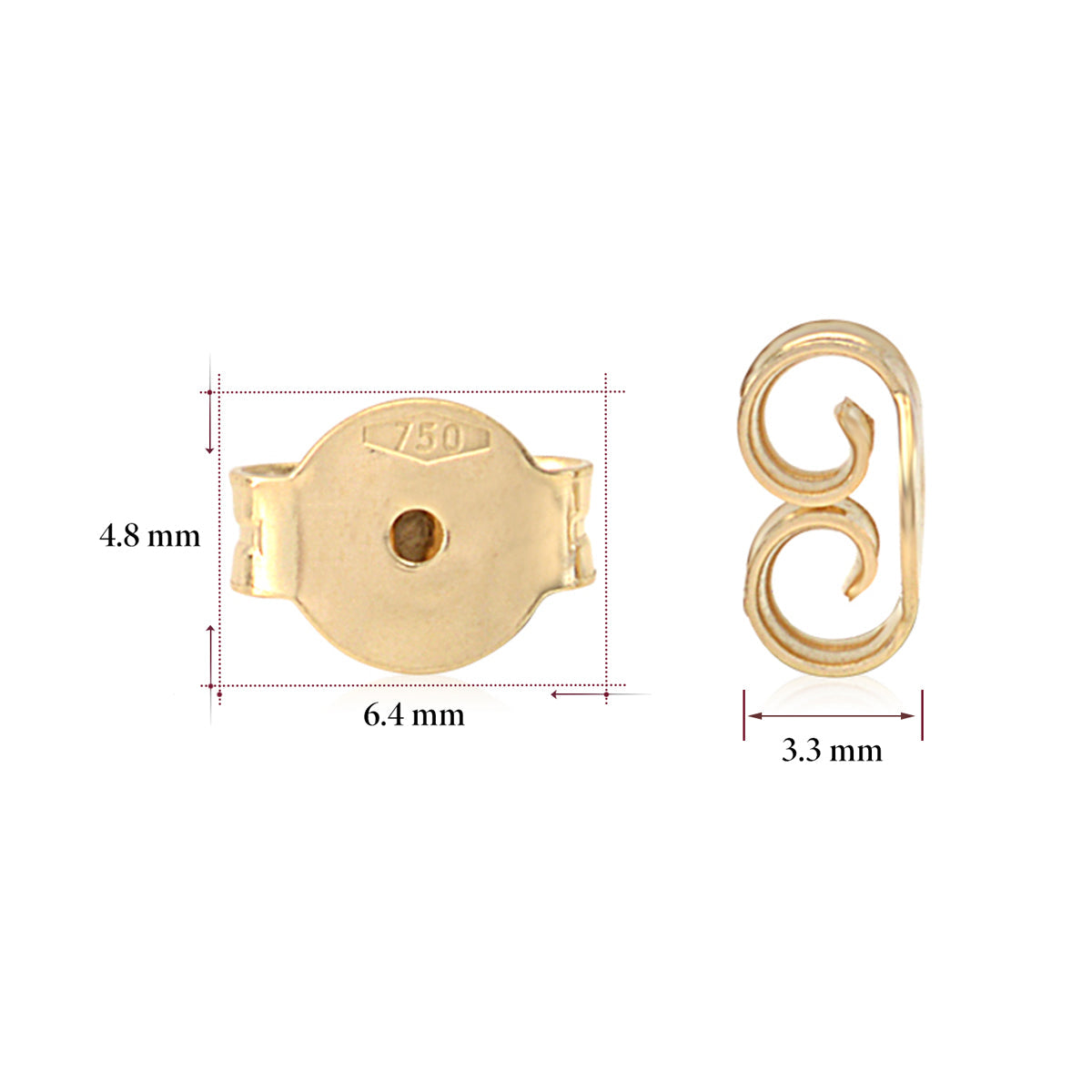 Earring Back Replacements Butterfly 18K Solid Yellow Gold Italy