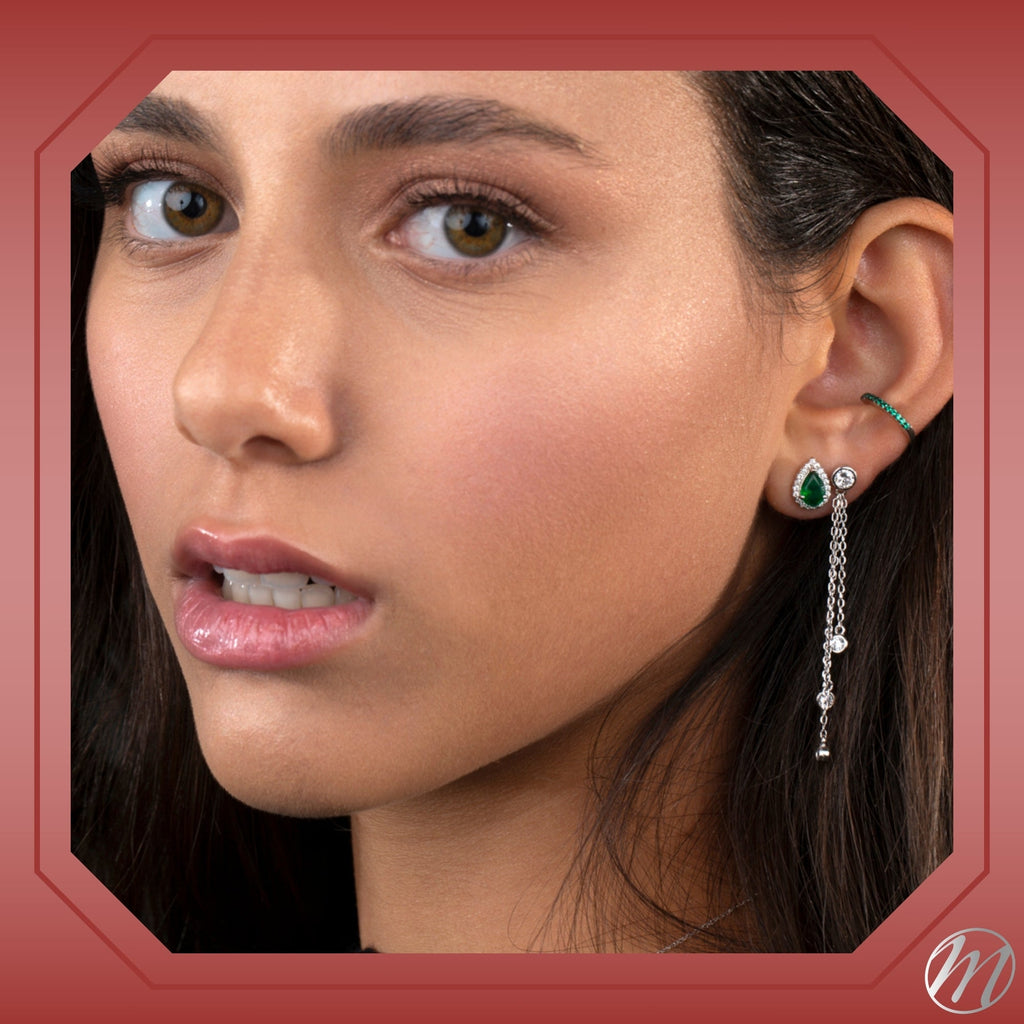 Sterling Silver Faux Conch Hoop Earrings with Simulated Diamonds Gemstones Cartilage Ear Cuff for Non Pierced Ears
