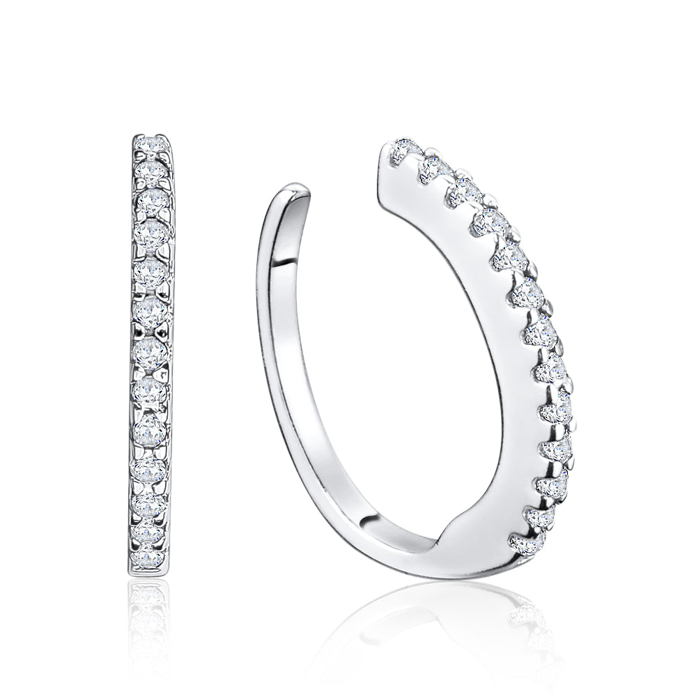 Sterling Silver Faux Conch Hoop Earrings with Simulated Diamonds Gemstones Cartilage Ear Cuff for Non Pierced Ears