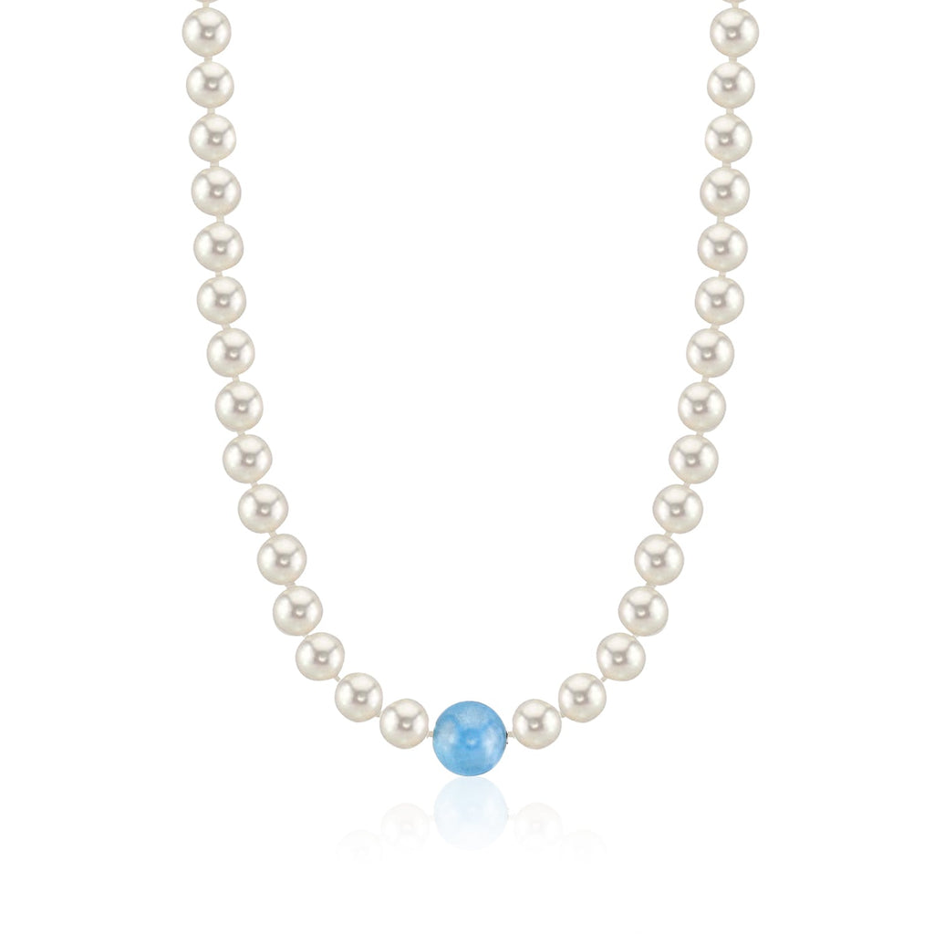 MASSETE White Round Freshwater Cultured Pearl Necklace for Women Aquamarine Sphere Invisible Clasp 10mm 17"