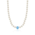 MASSETE White Round Freshwater Cultured Pearl Necklace for Women Aquamarine Sphere Invisible Clasp 10mm 17"