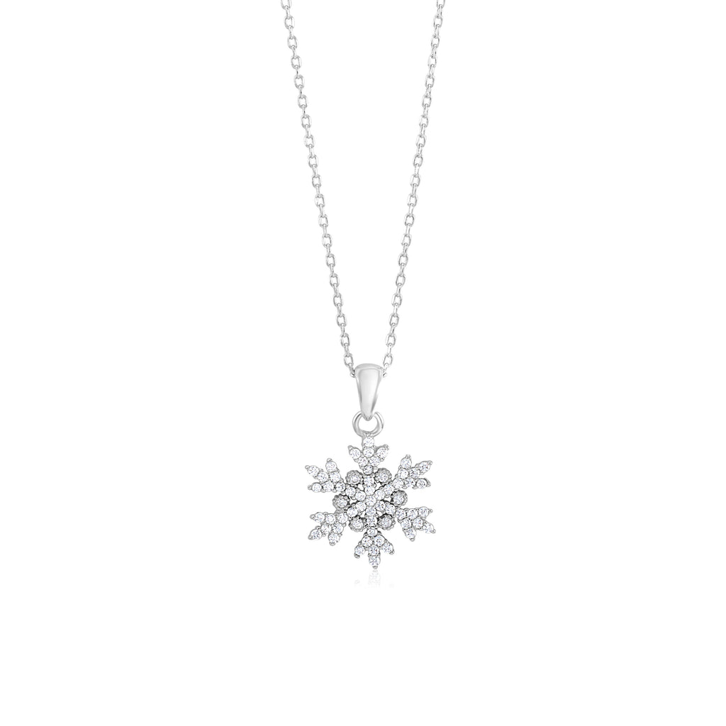 Sterling Silver 925 Pave CZ Snowflake Necklace Pendant on Cable Chain 17.5"
