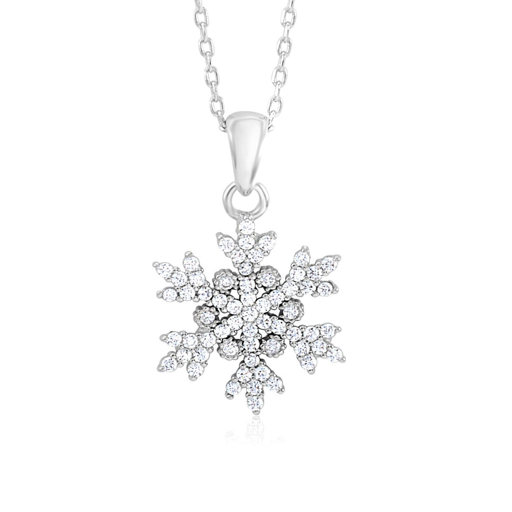 Sterling Silver 925 Pave CZ Snowflake Necklace Pendant on Cable Chain 17.5"