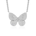 Sterling Silver Necklace Pendant for Girls Large Pretty Butterfly with Simulated Diamonds 17.5"