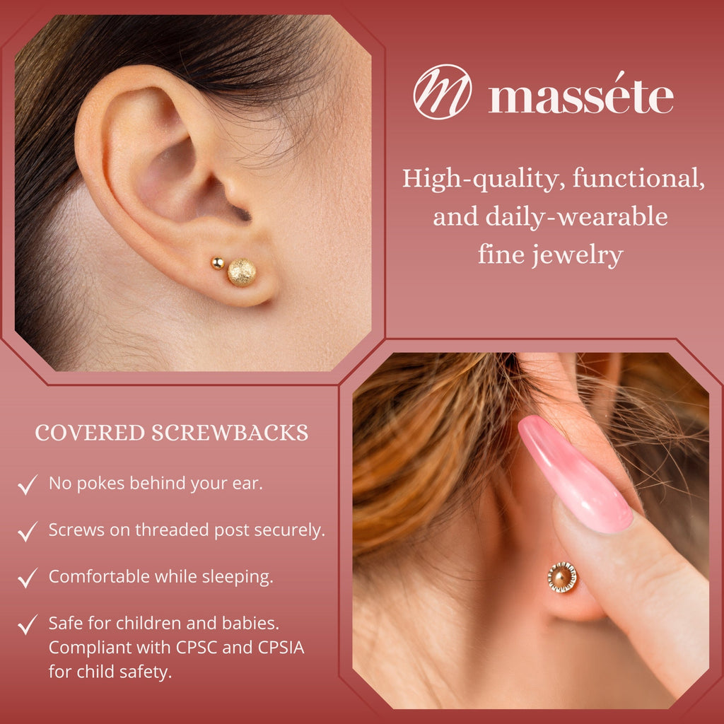 14k Yellow Gold Diamond Cut Ball Earrings Screwback 6mm
