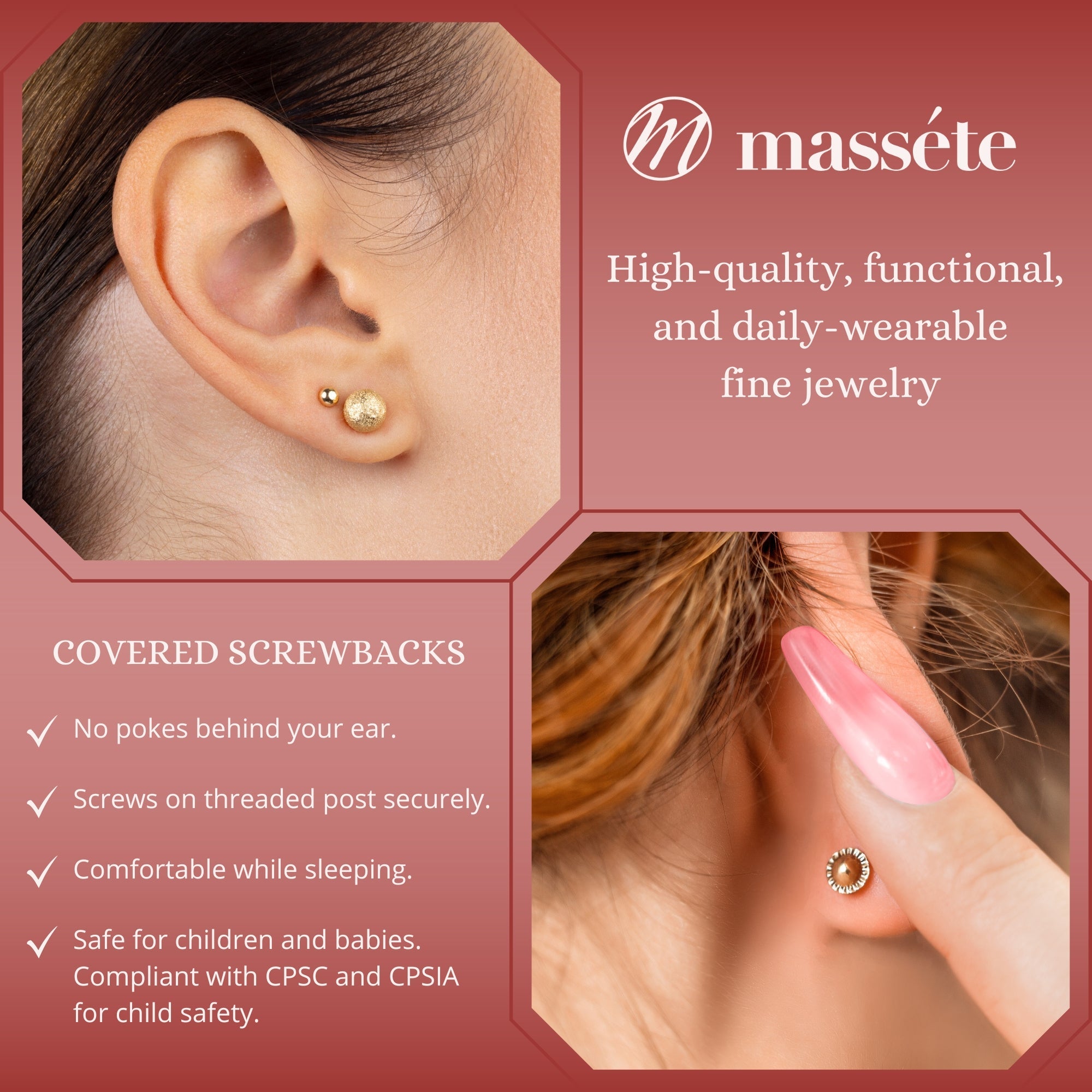 14k Yellow Gold Diamond Cut Ball Earrings Screwback 6mm