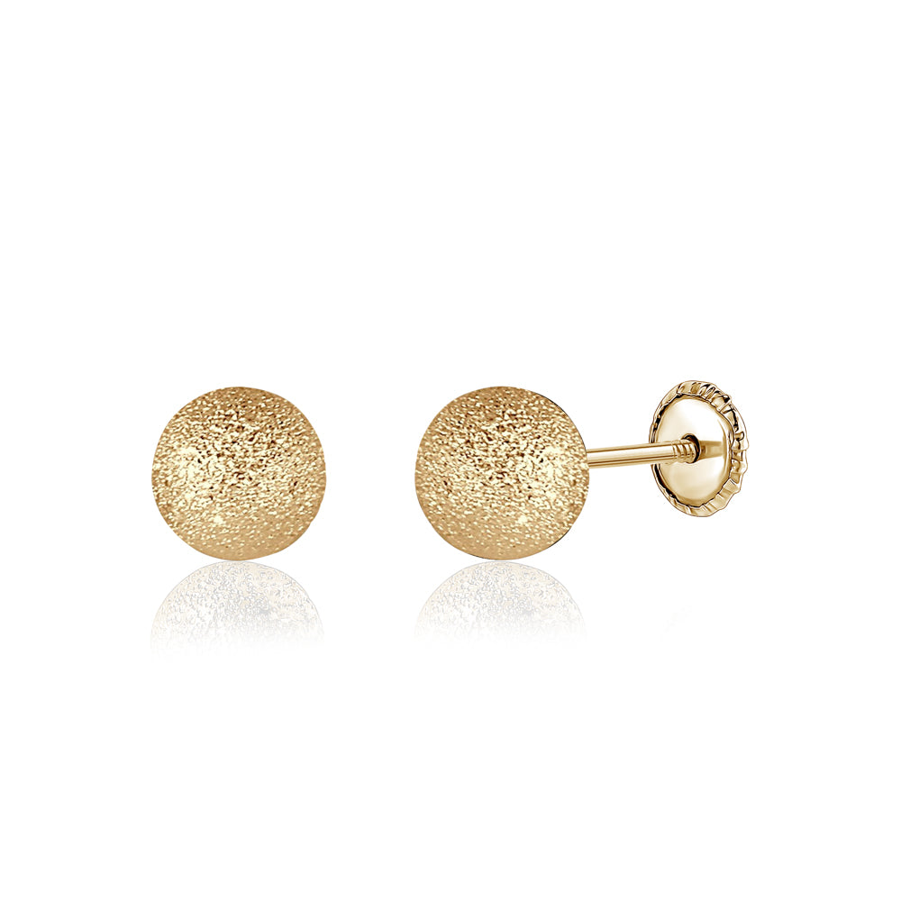 14k Yellow Gold Diamond Cut Ball Earrings Screwback 6mm
