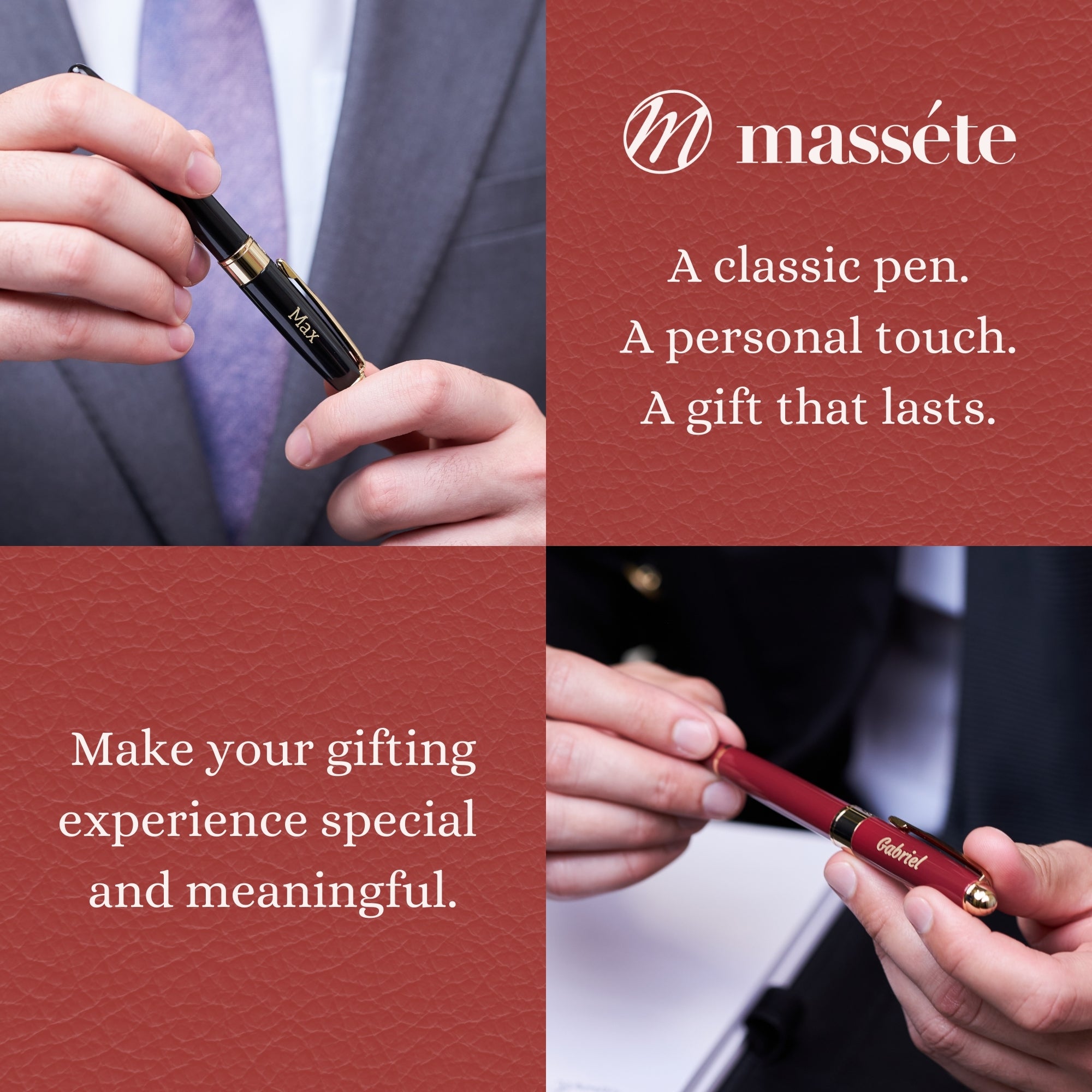 Massete Venero Executive Classic Luxury Ballpoint Pen, Glossy Black, Red, or Blue with 23K Gold Plated Trim, Twist to Open, Engravable, Presented in Gift Box, Extra Refill Included, Medium Tip, Black or Blue Ink