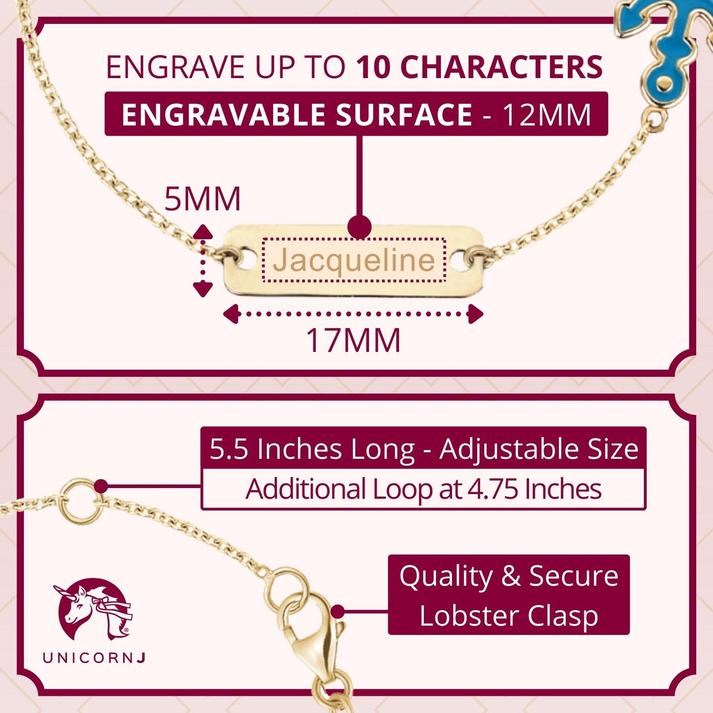 14K Yellow Gold Kids Boys Girls ID Bracelet Anchor Charm with Blue Enamel Italy