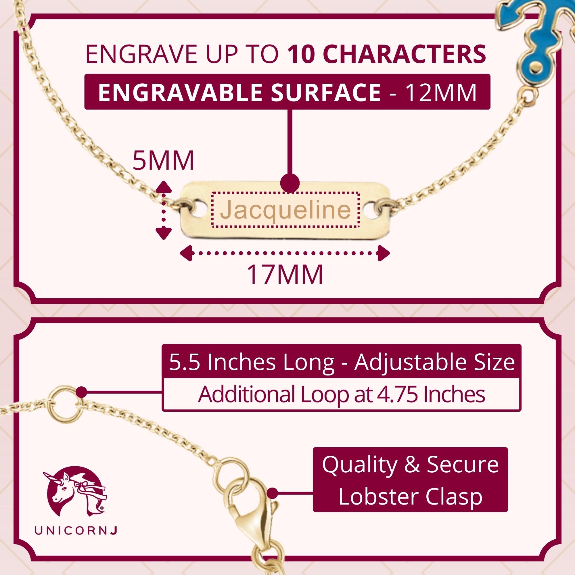 14K Yellow Gold Kids Boys Girls ID Bracelet Anchor Charm with Blue Enamel Italy