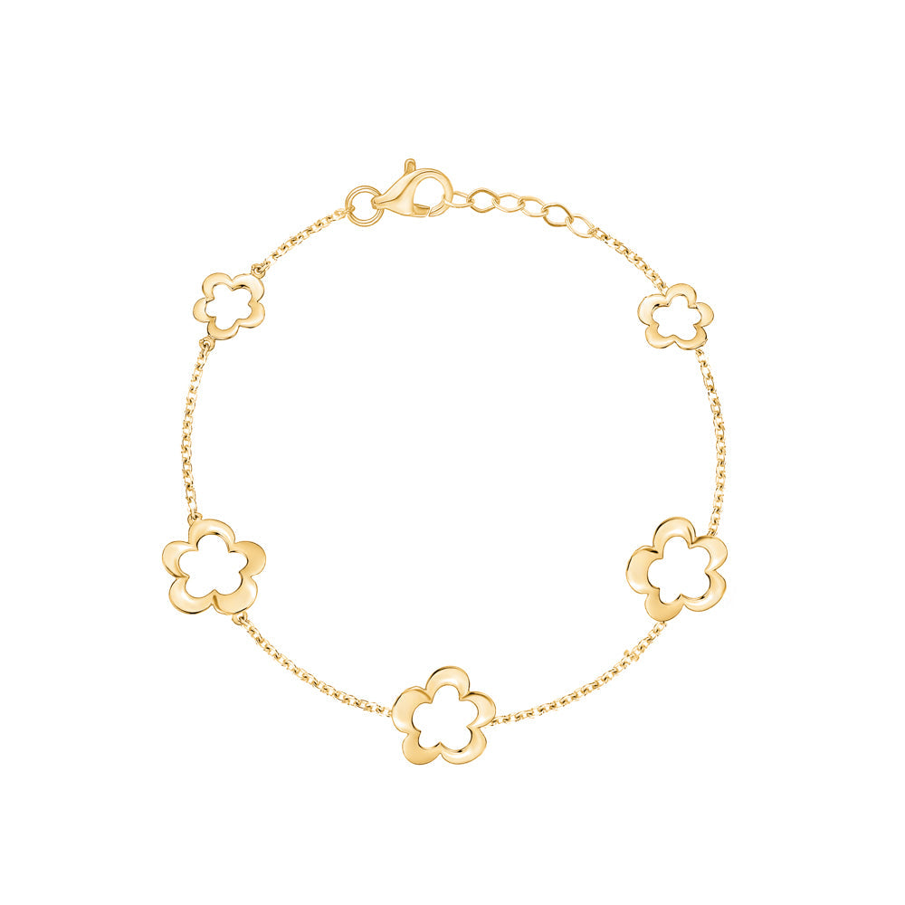 14K Yellow Gold Flower Bracelet Polished Open Small Large in Line Italy 7"