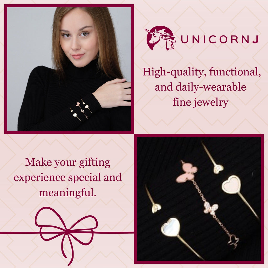 14K Rose Gold Butterfly Bracelet with Pink Mother of Pearl and Simulated Diamonds Italy 7"
