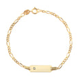 14K Yellow Gold ID Bracelet Figaro Chain Diamond Accent 0.01 ct 5.5" Italy for Boys and Girls