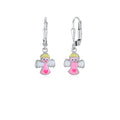 Childrens Sterling Silver 925 Cute Guardian Angel Earrings Leverback Dangle with Enamel