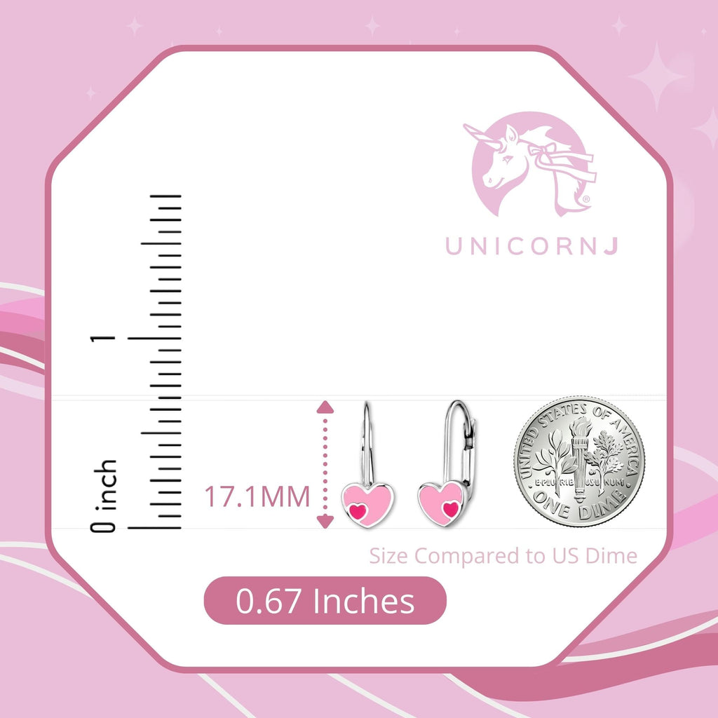 UNICORNJ Sterling Silver 925 Heart Earrings Leverback for Girls with Enamel