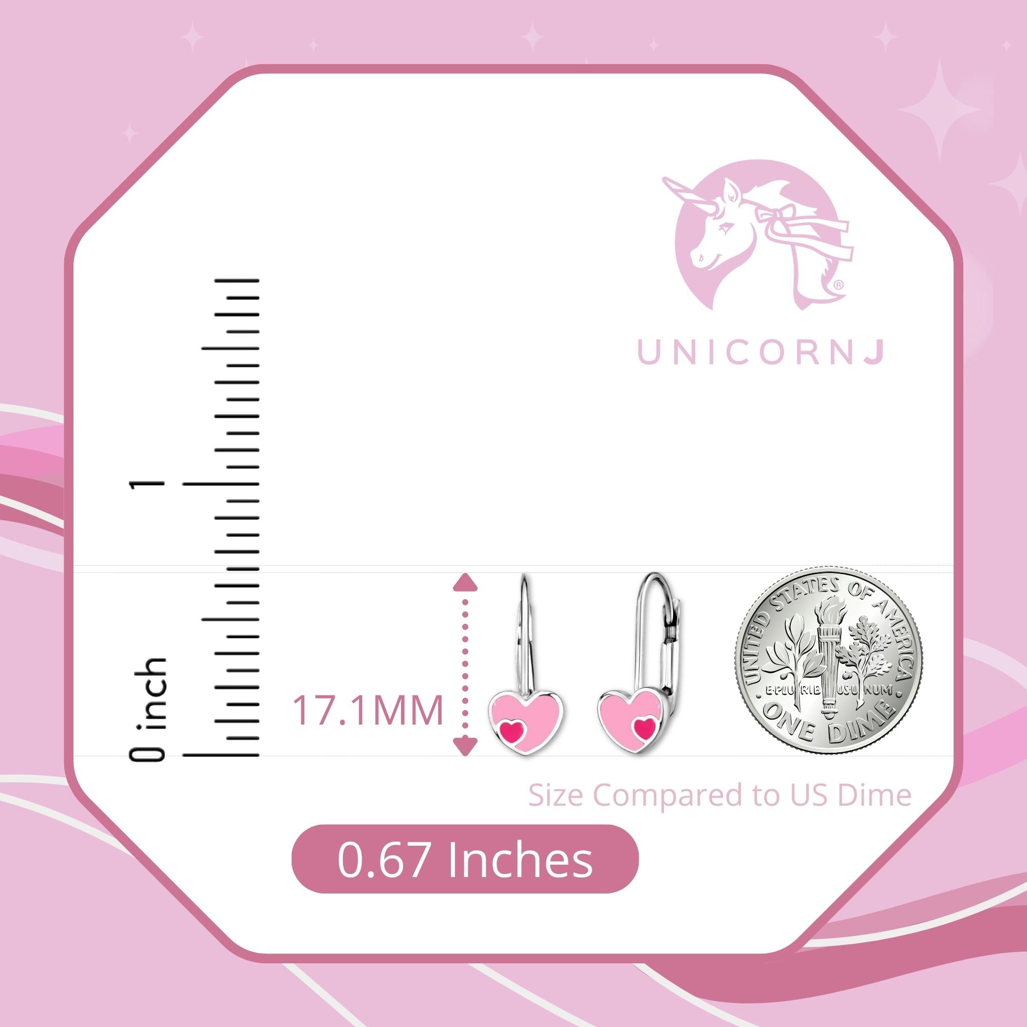 UNICORNJ Sterling Silver 925 Heart Earrings Leverback for Girls with Enamel