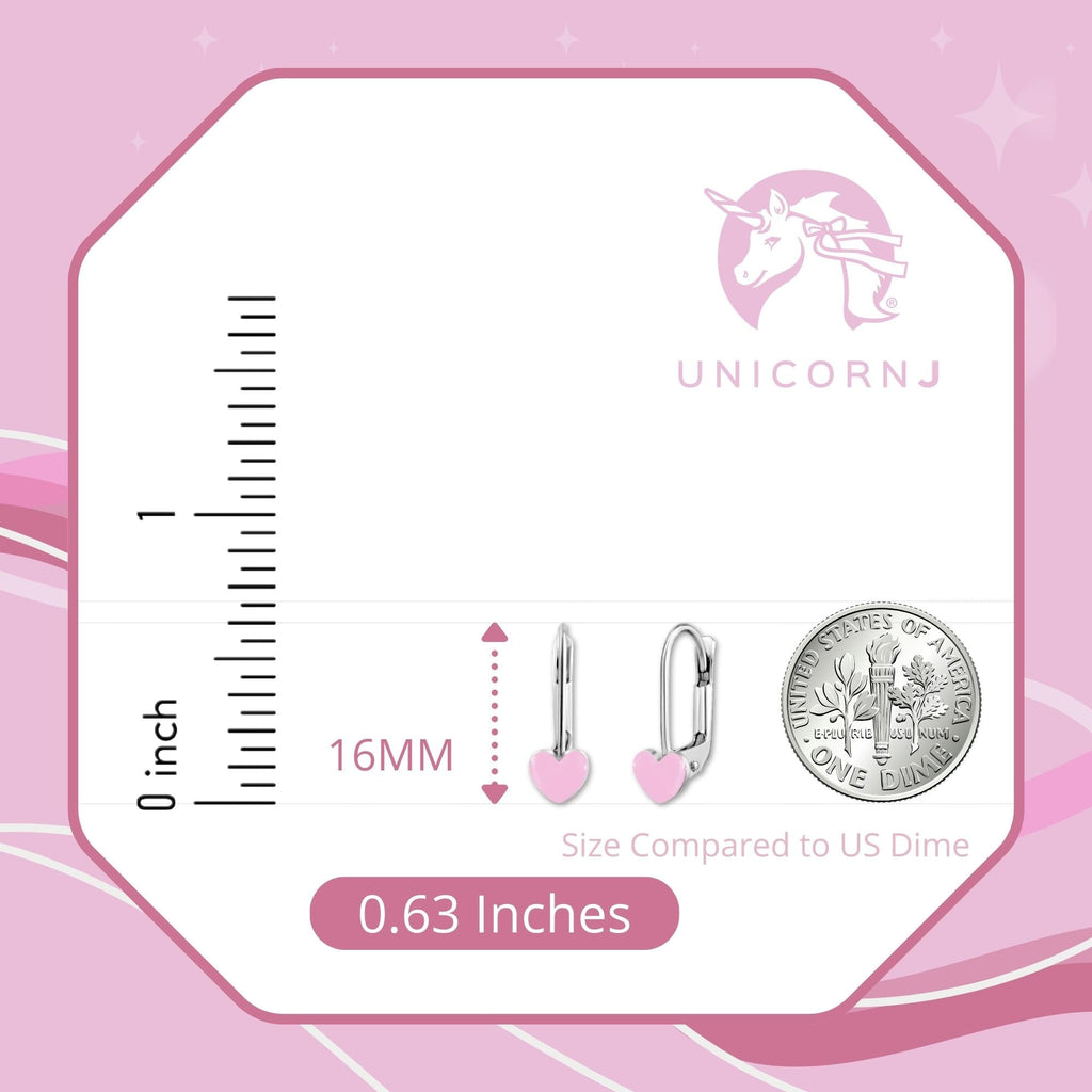 UNICORNJ Sterling Silver 925 Heart Earrings Leverback for Girls with Enamel
