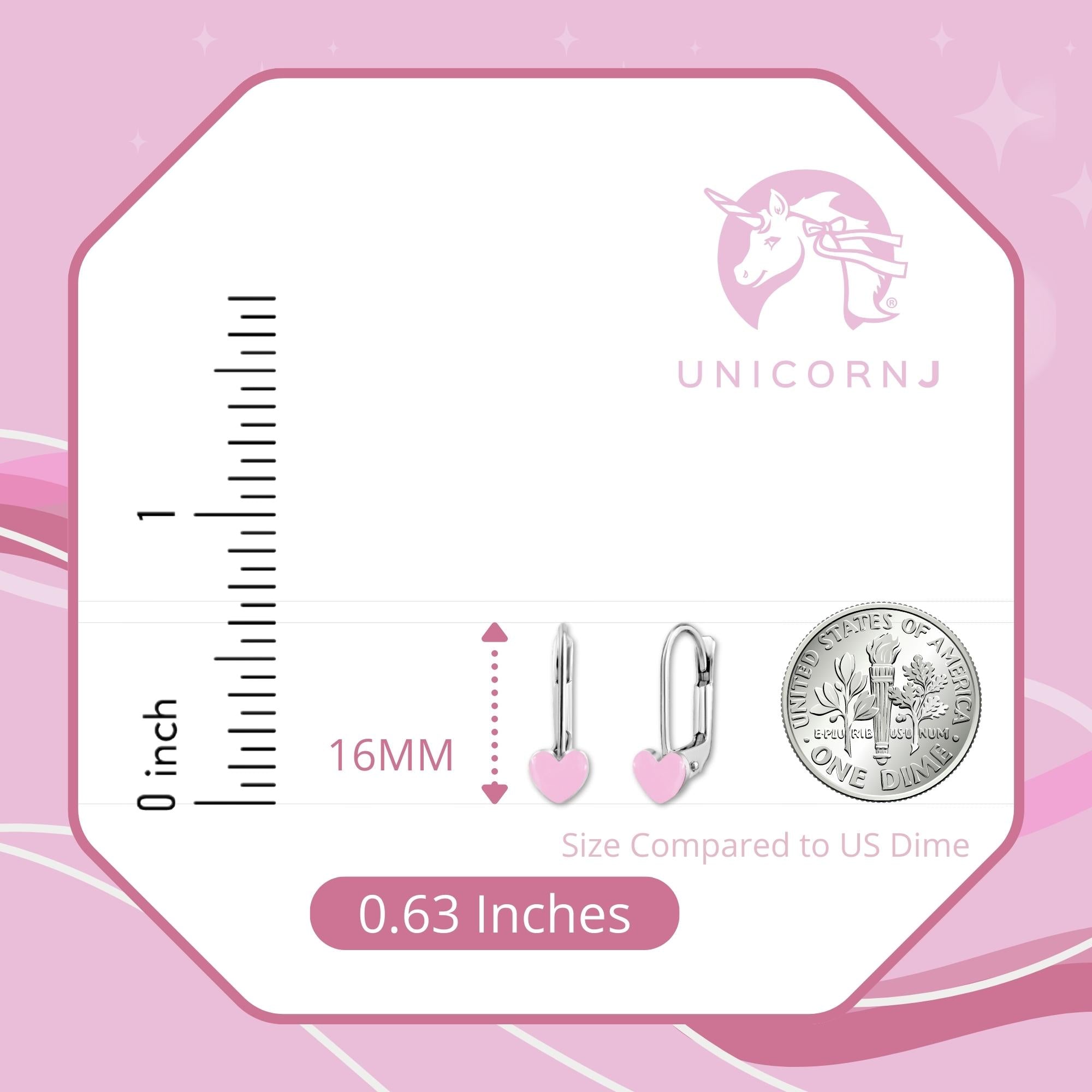 UNICORNJ Sterling Silver 925 Heart Earrings Leverback for Girls with Enamel