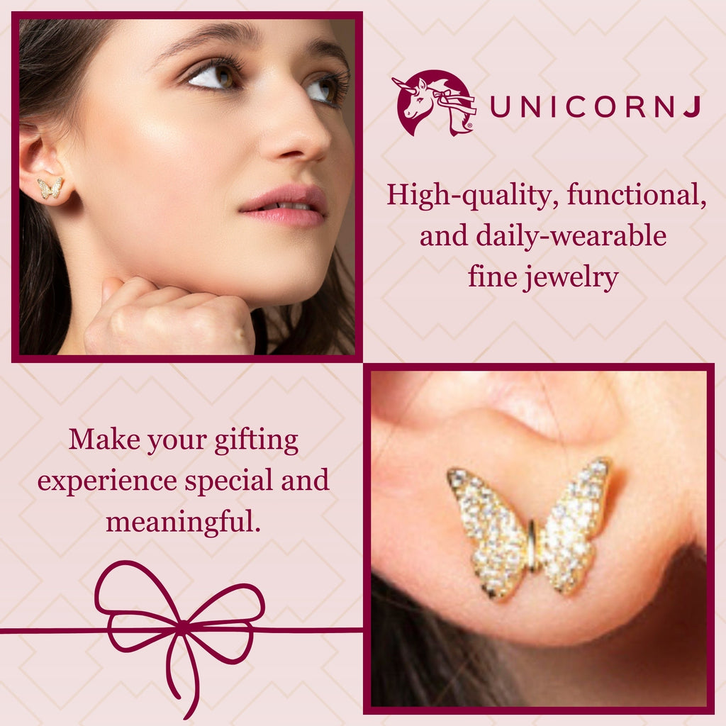 UNICORNJ Childrens 14k White Yellow Gold Cubic Butterfly Stud Post Earrings