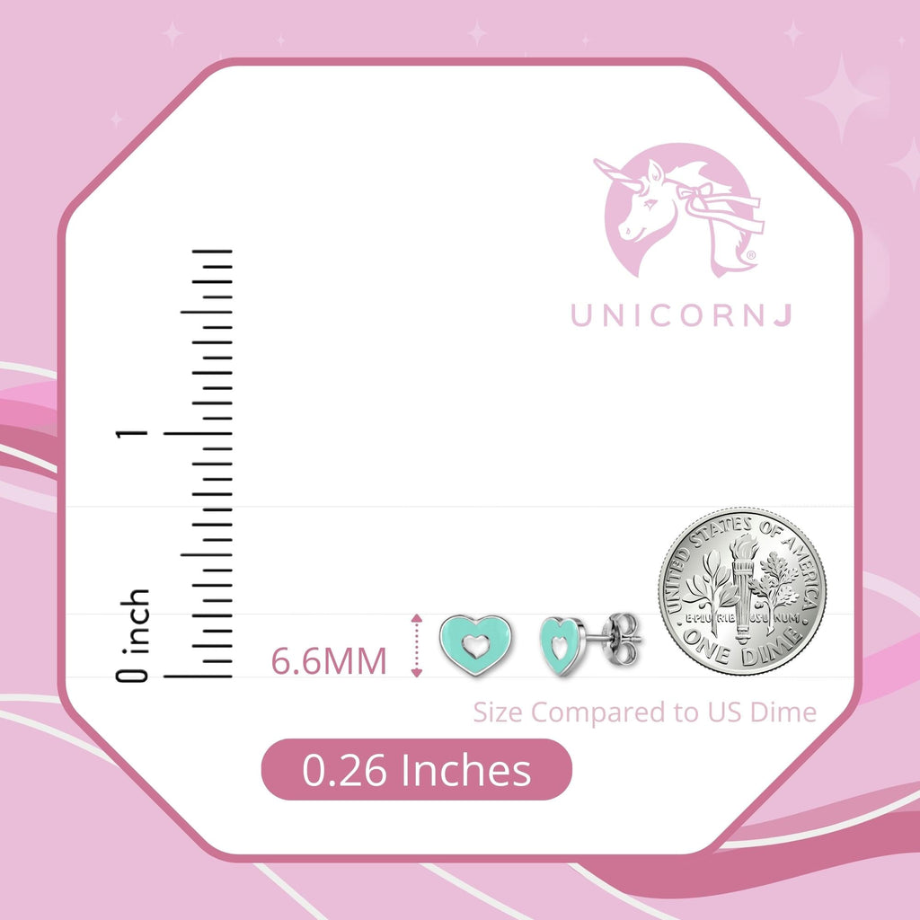 UNICORNJ Sterling Silver 925 Heart Earrings Stud for Girls with Enamel Heart in Heart