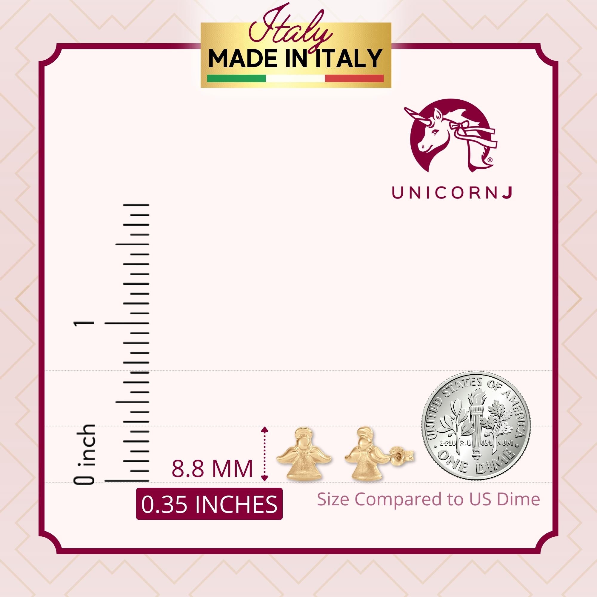 UNICORNJ Kids 14K Yellow Gold Guardian Angel Post Earrings Polished and Brushed Italy