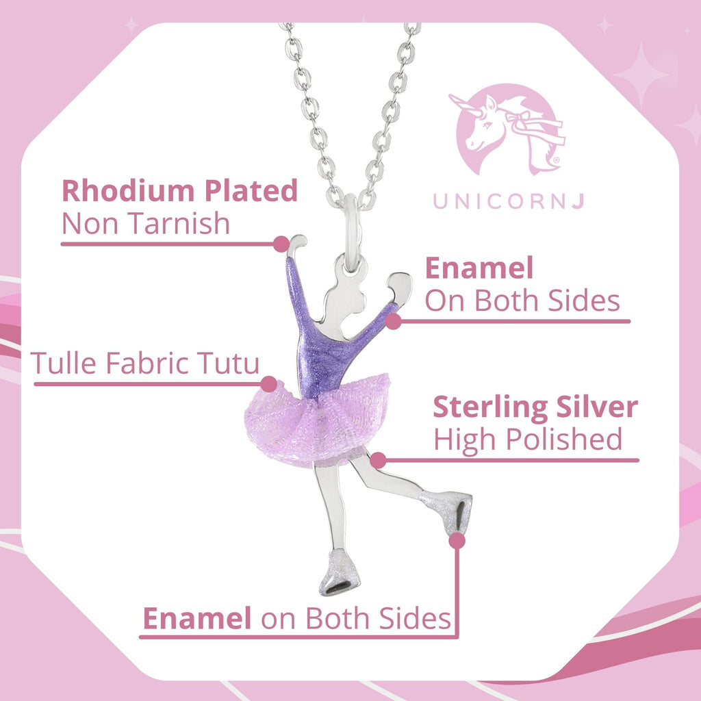 UNICORNJ Childrens Sterling Silver Girl Dancer Skater Necklace Pendant with Enamel 16"