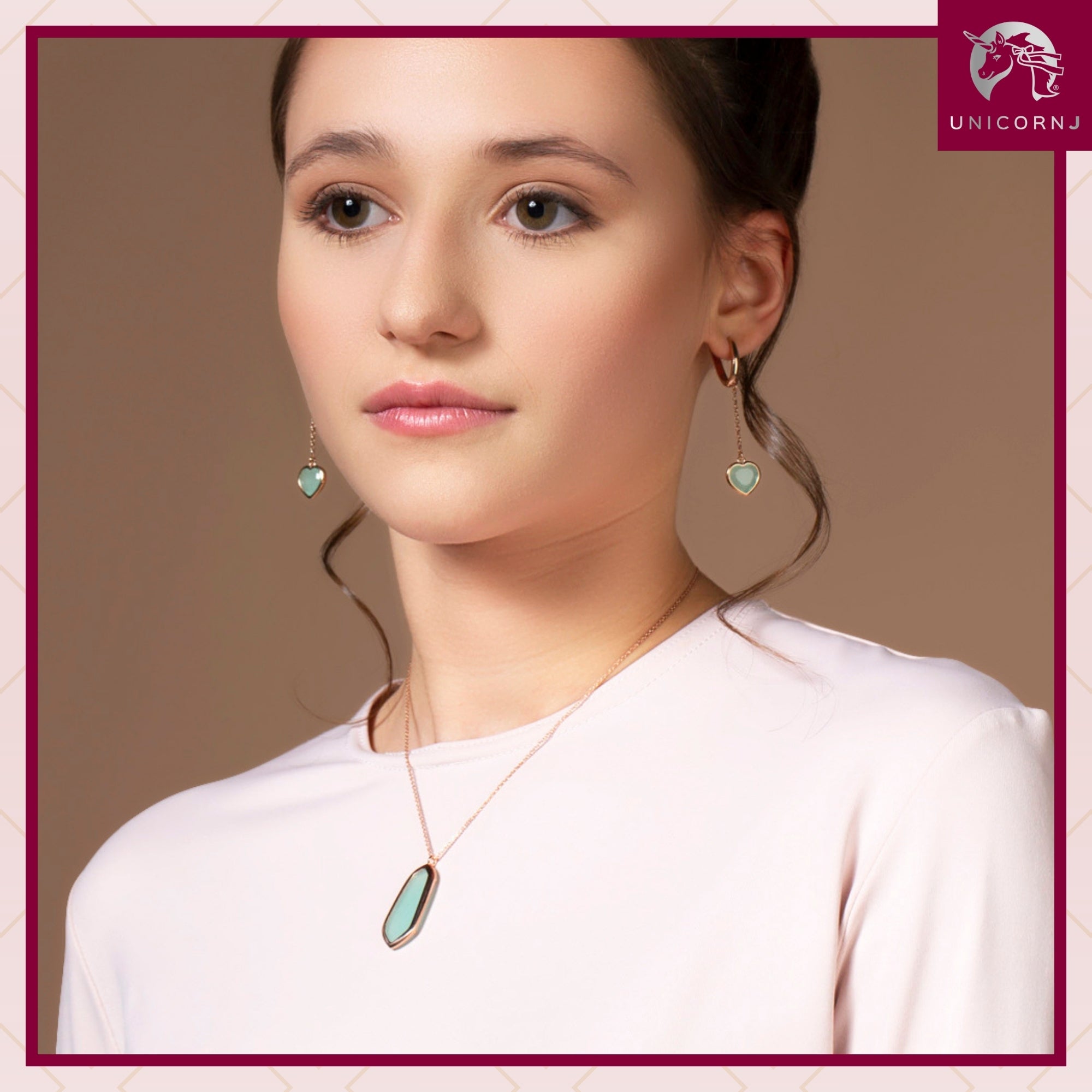 UNICORNJ Sterling Silver Rose Gold Plated Kite Shape Necklace Pendant with Synthetic Stone Italy 18"