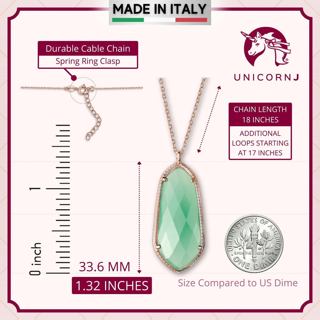 UNICORNJ Sterling Silver Rose Gold Plated Kite Shape Necklace Pendant with Synthetic Stone Italy 18"