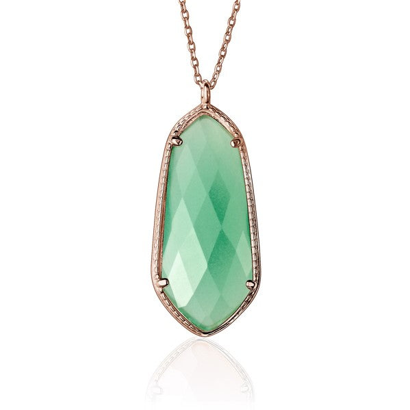 UNICORNJ Sterling Silver Rose Gold Plated Kite Shape Necklace Pendant with Synthetic Stone Italy 18"
