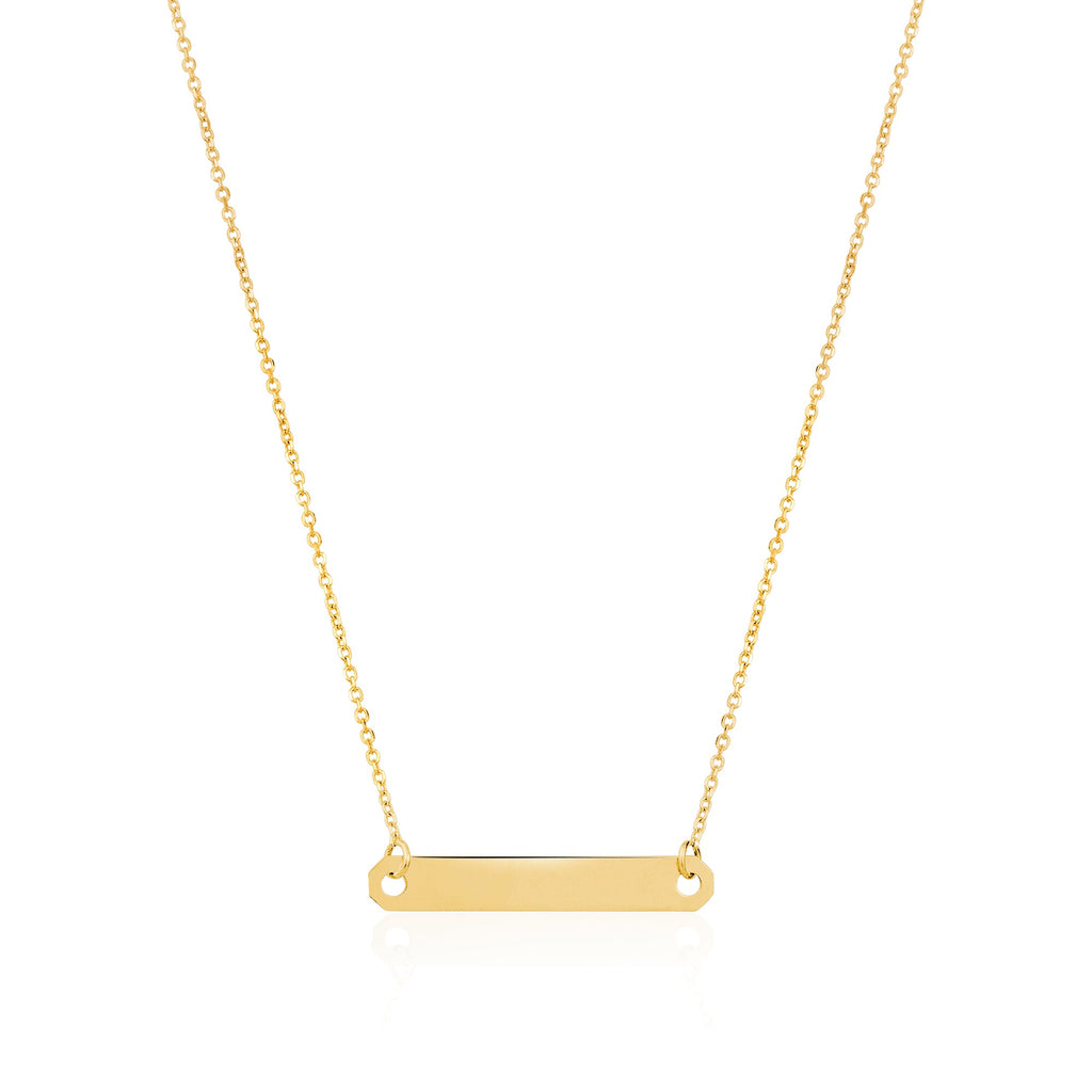14K Yellow Gold Engravable Personalized Horizontal Bar Pendant Necklace Polished Shiny on Cable Chain Italy
