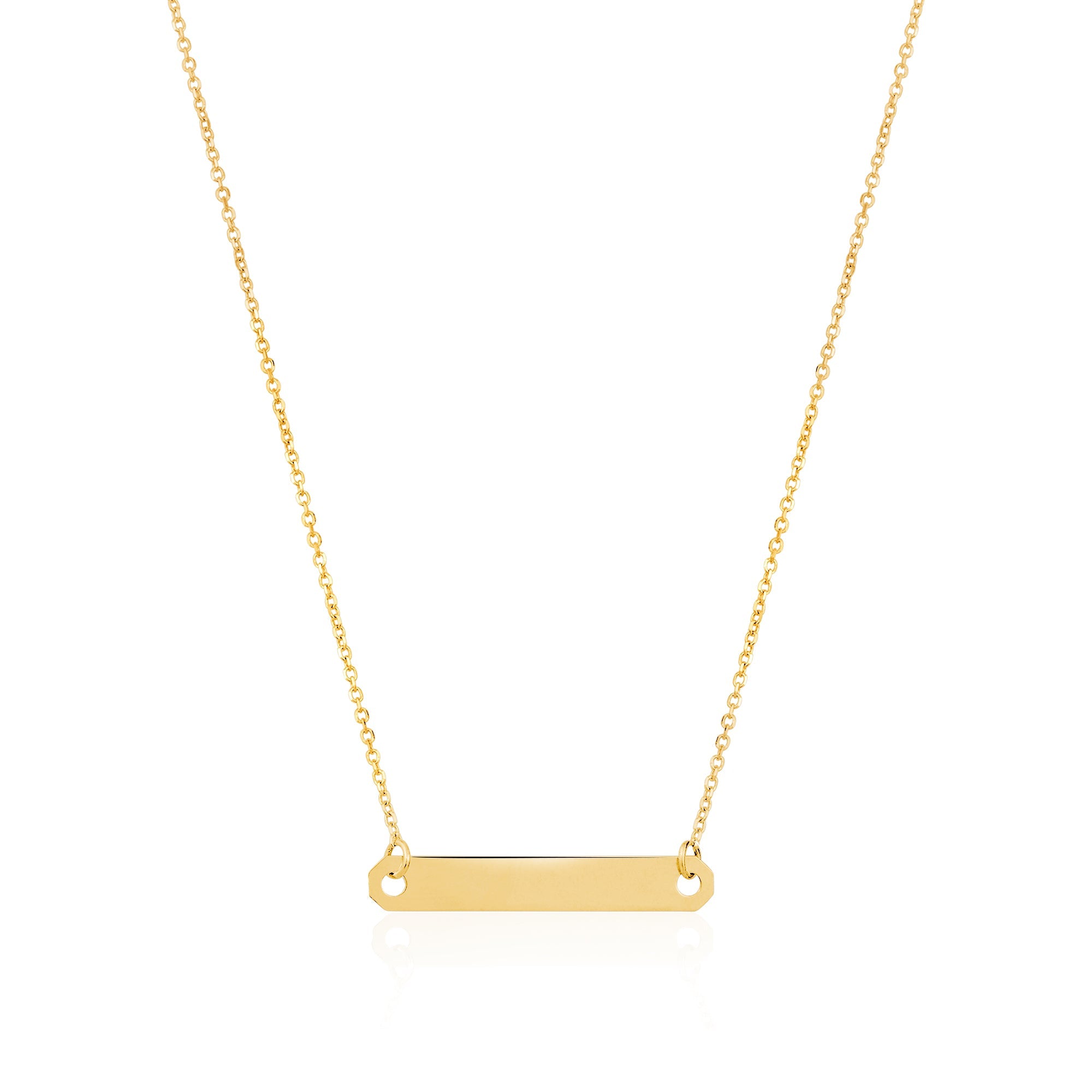 14K Yellow Gold Engravable Personalized Horizontal Bar Pendant Necklace Polished Shiny on Cable Chain Italy
