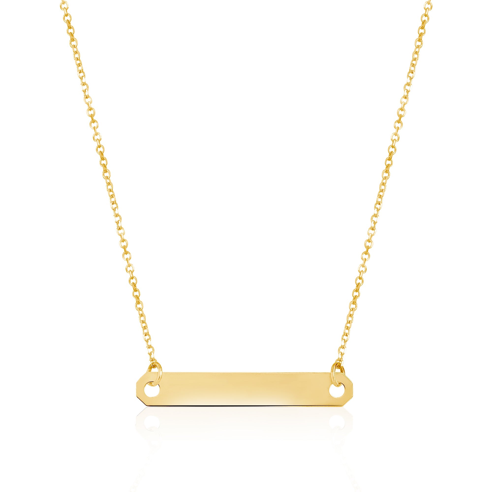 14K Yellow Gold Engravable Personalized Horizontal Bar Pendant Necklace Polished Shiny on Cable Chain Italy