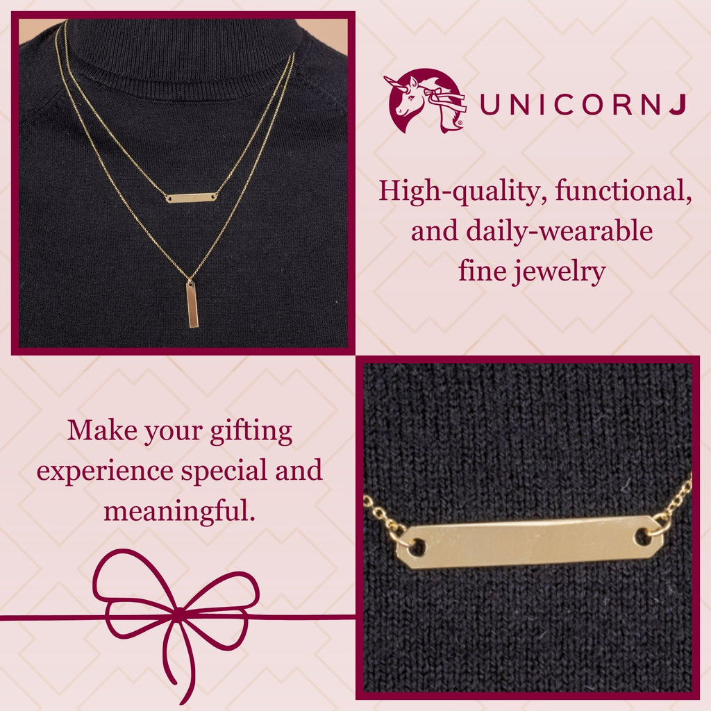 14K Yellow Gold Engravable Personalized Horizontal Bar Pendant Necklace Polished Shiny on Cable Chain Italy