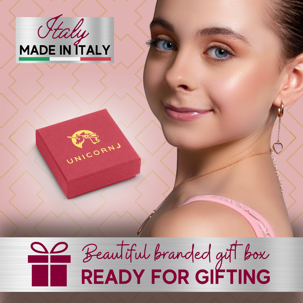 UNICORNJ Sterling Silver Rose Gold Plated Kite Shape Necklace Pendant with Synthetic Stone Italy 18"